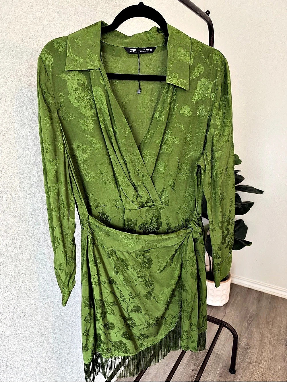 Zara Green Floral Fringe Mini Dress Like New